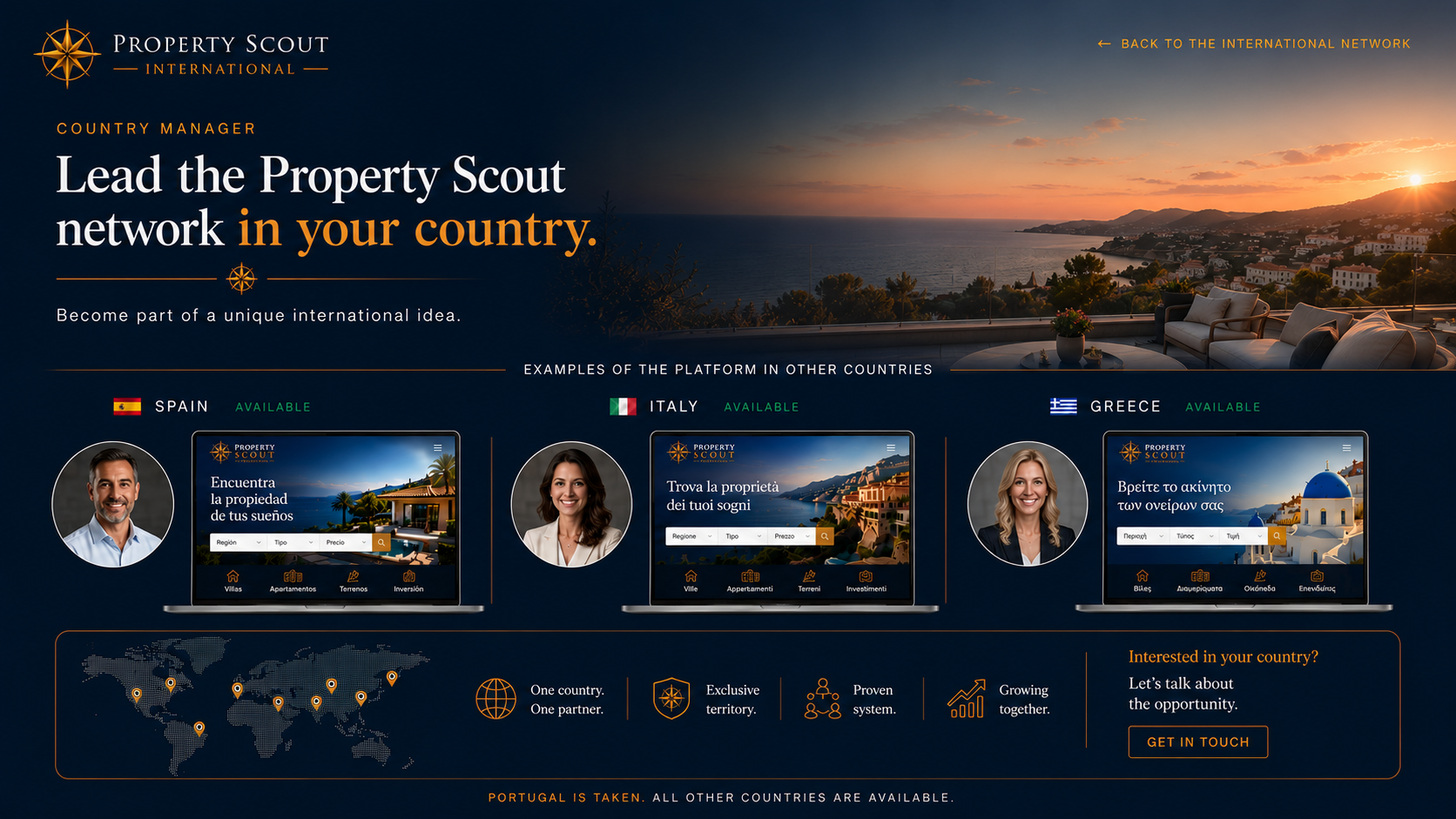 Property Scout International Country Manager opportunity with available platforms for Spain, Italy and Greece